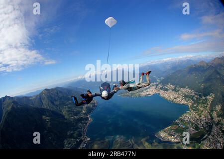 Switzerland, Canton Ticino, parachuting Stock Photo