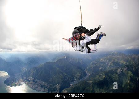 Switzerland, Canton Ticino, parachuting Stock Photo