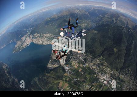 Switzerland, Canton Ticino, parachuting Stock Photo