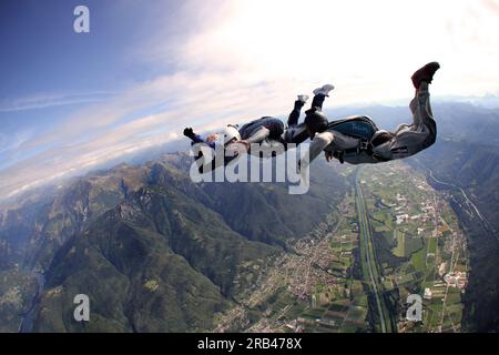 Switzerland, Canton Ticino, parachuting Stock Photo