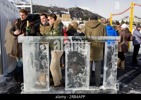 Switzerland, St. Moritz, White turf race, ice bar Stock Photo