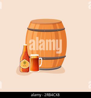 Oktoberfest keg beer, bottle , mug. Vector illustration. Isolated Stock Vector