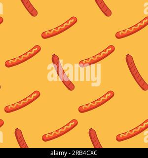 Grilled seamless sausage and mustard pattern . Vector illustration Stock Vector