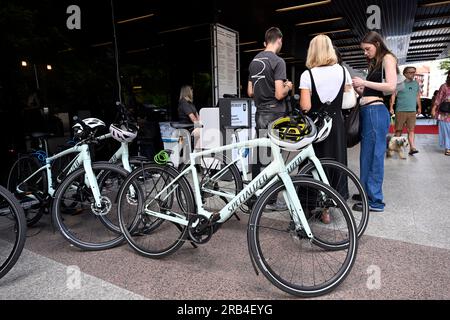 Karlovy Vary, Czech Republic. 07th July, 2023. Eighth day of the 57th Karlovy Vary International Film Festival, 7 July 2023. Festival bike rental. Credit: Katerina Sulova/CTK Photo/Alamy Live News Stock Photo