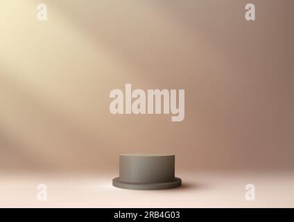 Modern 3D product display mockup featuring a sleek interior concept. Dark brown podium steps create a gradient of elegance on a beige background, whil Stock Vector