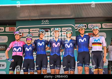 Alassio, Italy. 07th July, 2023. Movistar Team (ESP) during Giro d'Italia Women - Stage 7 - Albenga-Alassio, Giro d'Italia in Alassio, Italy, July 07 2023 Credit: Independent Photo Agency/Alamy Live News Stock Photo