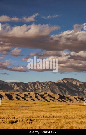 The incredible desert dunes at Great Sand Dunes National Park in Colorado, USA, at sunset Stock Photo