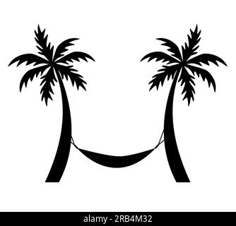 Hammock icon. Hammock between palm trees sign. Coconut palm trees symbol. flat style. Stock Photo