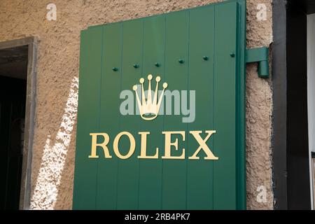 Bordeaux , Aquitaine  France - 06 22 2023 : Rolex brand logo and text sign on store chain entrance Swiss luxury watch manufacturer from Geneva Switzer Stock Photo