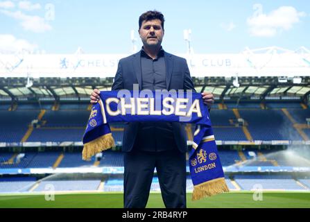 Chelsea manager Mauricio Pochettino during a press conference at Stamford Bridge, London. Picture date: Friday July 7, 2023. Stock Photo