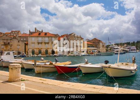 The harbour of Milna Village on the west coast of Brac Island in Croatia Stock Photo