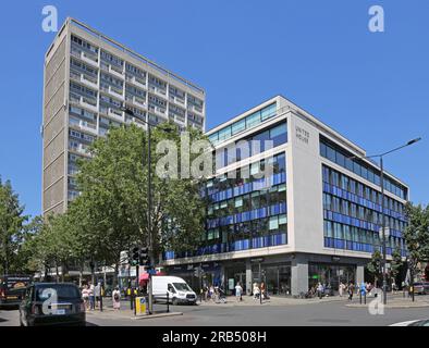 London, UK. Junction of Notting Hill Gate and Pembridge Road. Shows United House (right), Campden Hill Towers (left). Stock Photo