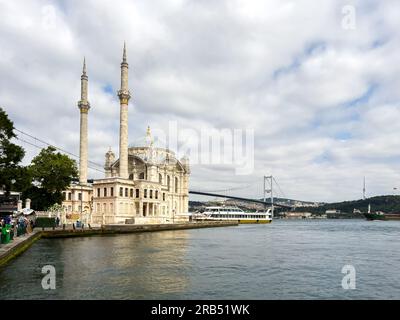 Ortakoy Mosque and Bosphorus bridge in Istanbul Turkey Stock Photo