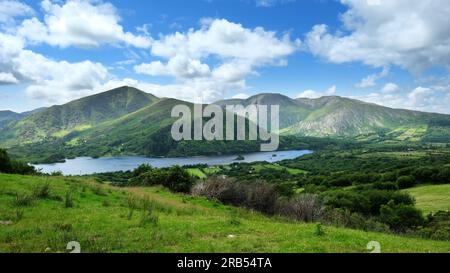 View of Glanmore lake taken from The Healy Pass, County Kerry, Ireland - John Gollop Stock Photo