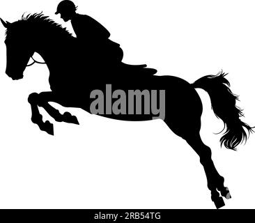 Equestrian horse and rider jumping silhouette. Vector illustration Stock Vector