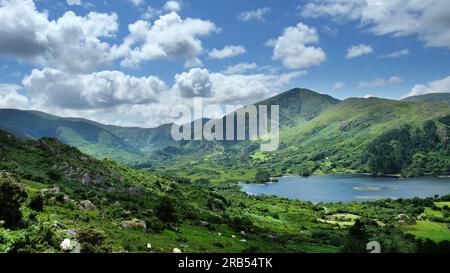 View of Glanmore lake taken from The Healy Pass, County Kerry, Ireland - John Gollop Stock Photo