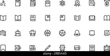 School and education icon set. Outline icons collection. Editable stroke. Stock Vector