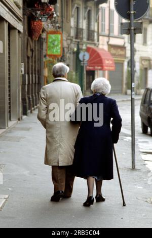 Milan. Elderly Couple in Via Ponte Vetero Stock Photo