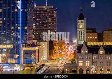 image of a downtown nashville cityscape at night Stock Photo