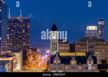 image of a downtown nashville cityscape at night Stock Photo