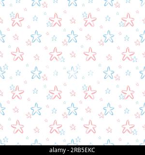 Hand drawn watercolor blue and pink stars seamless pattern isolated on white background. Can be used for textile, fabric, gift-wrapping and wallpaper Stock Photo