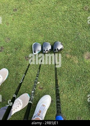 high angle view of golf clubs. Stock Photo