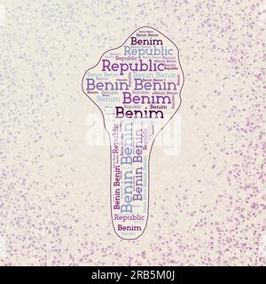 Benin shape with country names word cloud in multiple languages. Benin border map on charming triangles scattered around. Radiant vector illustration. Stock Vector