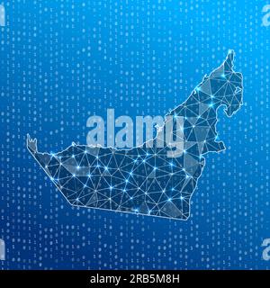 UAE communication network map of country. UAE trendy geometric design ...