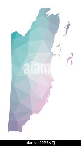 Polygonal map of Belize. Geometric illustration of the country in emerald and amethyst colors. Belize map in low poly style. Stock Vector