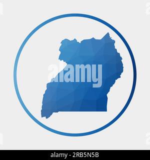 Uganda icon. Polygonal map of the country in gradient ring. Round low poly Uganda sign. Vector illustration. Stock Vector