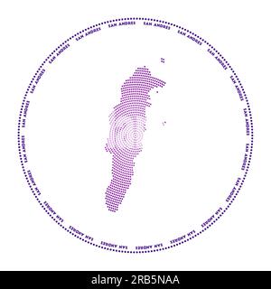 San Andres round logo. Digital style shape of San Andres in dotted circle with island name. Tech icon of the island with gradiented dots. Cool vector Stock Vector