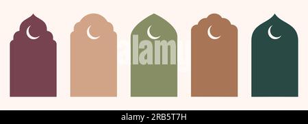 Shape Islamic door and window silhouette Arabic arch with symbols . Collection of patterns in oriental style. Frames in Arabic Muslim design for Stock Vector
