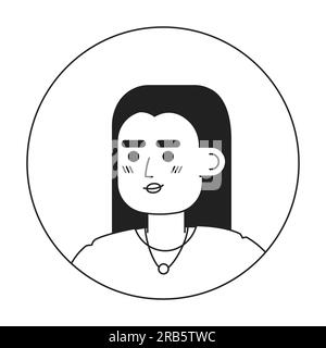 Pretty red haired caucasian girl monochrome flat linear character head Stock Vector