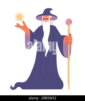 Wizard with magic powers semi flat color vector character Stock Vector
