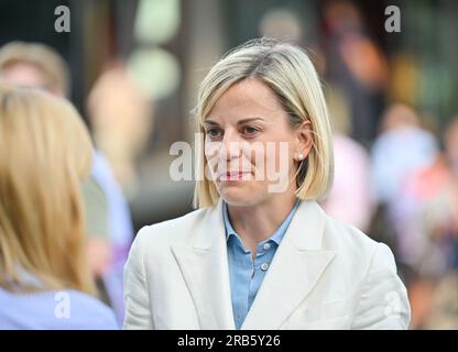 Towcester, UK. 07th July, 2023. Silverstone, Towcester, Northamptonshire, UK on July 07 2023. Sussie Wolff in the Paddock during during the Formula 1 Aramco British Grand Prix at Silverstone, Towcester, Northamptonshire, UK on July 07 2023. Credit: Francis Knight/Alamy Live News Stock Photo