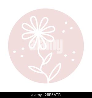 White chamomile in beige circle, light pastel, piglet color Stock Vector