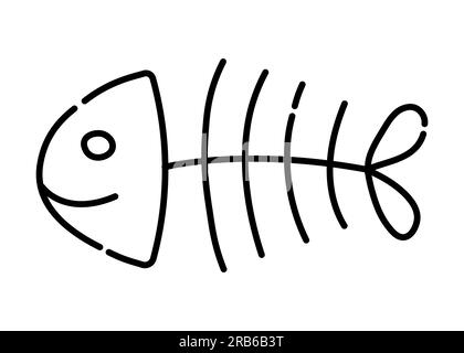 Eaten fish black and white vector line icon Stock Vector
