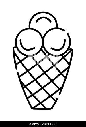 Ice cream waffle black and white vector line icon Stock Vector