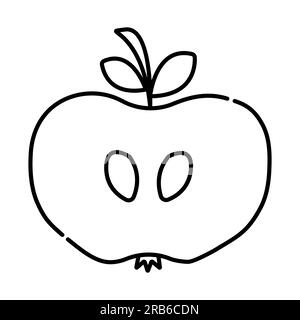 Half of apple black and white vector line illustration Stock Vector