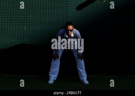 London, UK . 07th July, 2023. 7th July 2023; All England Lawn Tennis and Croquet Club, London, England: Wimbledon Tennis Tournament; A Wimbledon line judge Credit: Action Plus Sports Images/Alamy Live News Stock Photo