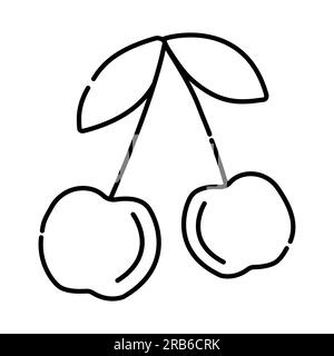 Two cherries black and white vector line illustration Stock Vector