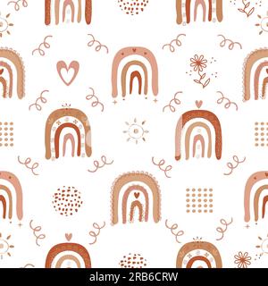 Cute seamless pattern in boho style, rainbow and abstract elements Stock Vector