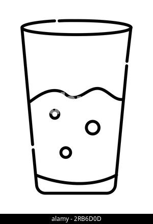 Glass of drink black and white vector line icon Stock Vector