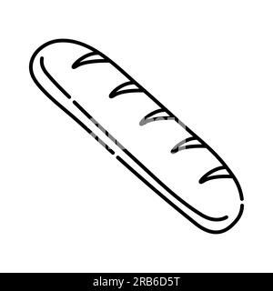 Long loaf, baguette, black and white vector line icon Stock Vector