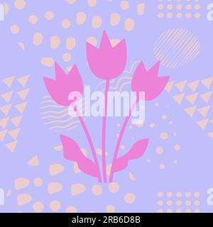 Pastel seamless pattern with tulips, blue, beige and pink colors Stock Vector