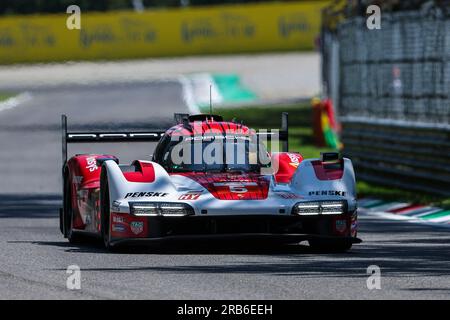 Monza, Italy. 07th July, 2023. Porsche Penske Motorsport - Porsche 963 Hybrid of Dane Cameron (USA) competes during the WEC FIA World Endurance Championship 6 Hours of Monza 2023 at Autodromo Nazionale Monza. (Photo by Fabrizio Carabelli/SOPA Images/Sipa USA) Credit: Sipa USA/Alamy Live News Stock Photo