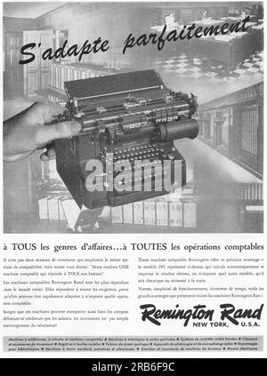 Remington Rand typewriter, calculator, accounting machine advert in a French magazine 1946 Stock Photo