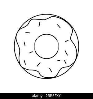Doughnut inflatable ring for swimming pool or beach, doodle style flat vector outline illustration for kids coloring book Stock Vector