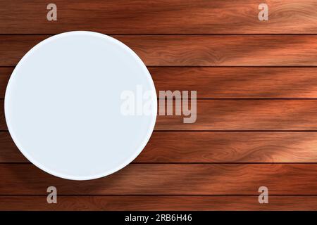 Empty white round plate on wooden background. Stock Photo