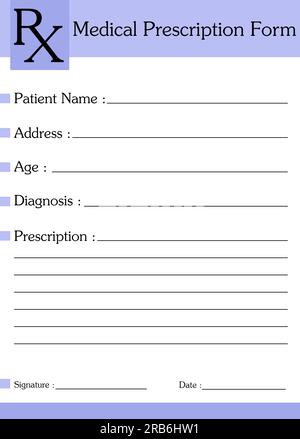 Medical prescription form with empty fields (Patient Name and others) Stock Photo